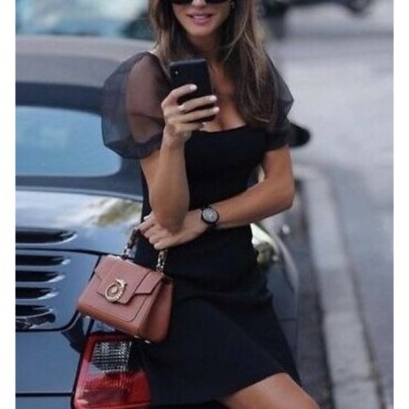 Zara Dresses & Skirts - Zara | Womens Size S Black Blogger Favorite Puff Organza Sheer Sleeve Dress